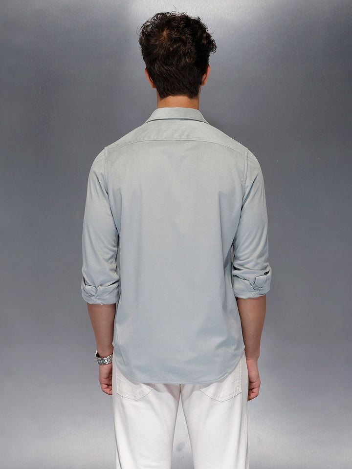 Minimal Textured Botton Down Shirt | Grey