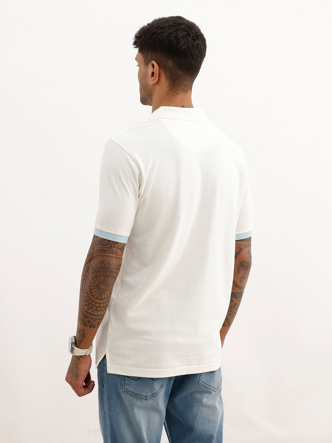 Classic Slim Fit Contrast Sleeve Polo T-Shirt | Off White