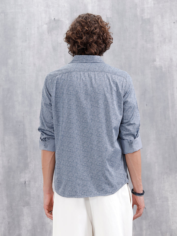 All-Over Abstract Print Casual Slim Fit Shirt | Blue