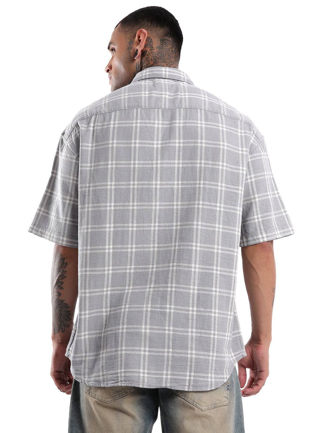 Checked Grey Oversized Shirt