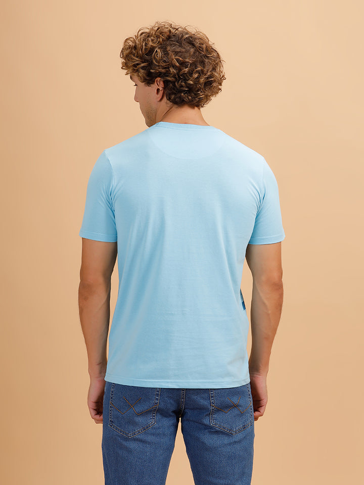 Placement Printed Regular Fit T-Shirt | Light Blue