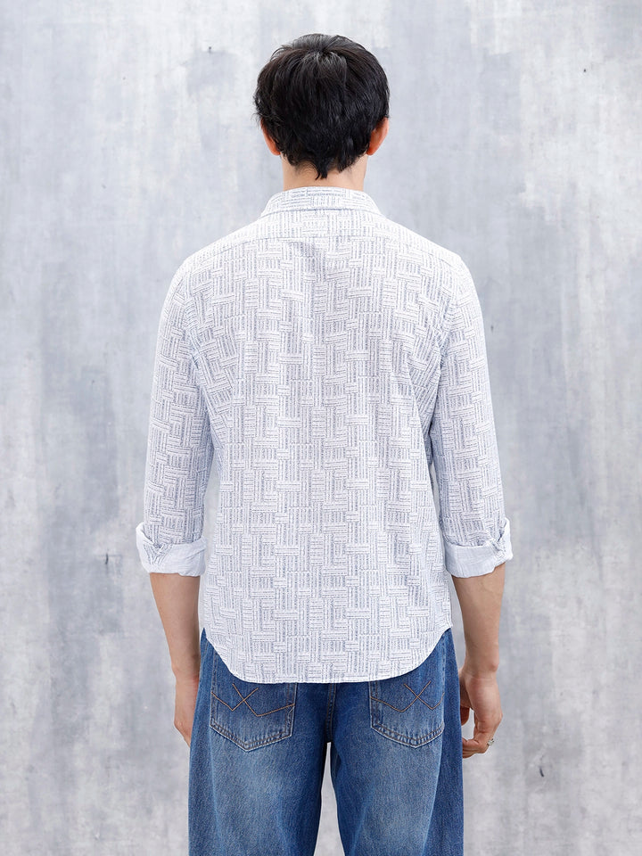 Printed Men's Casual Slim Fit Shirt | Blue