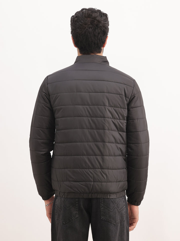 Solid Regular Fit Puffer Jacket | Black