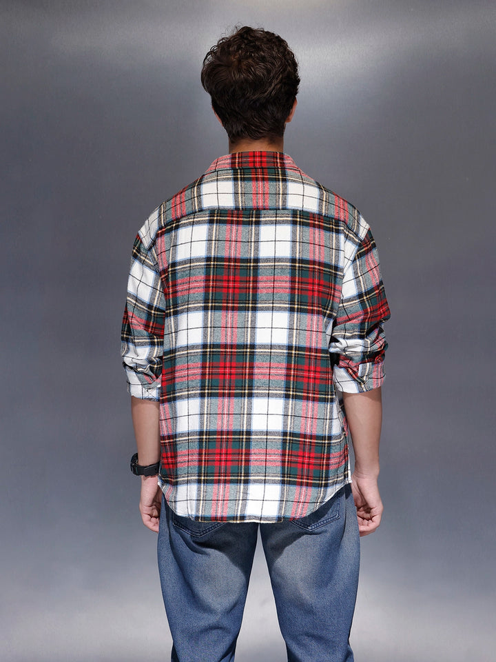 Men's Casual Oversized Checkered Shirt  |  Red