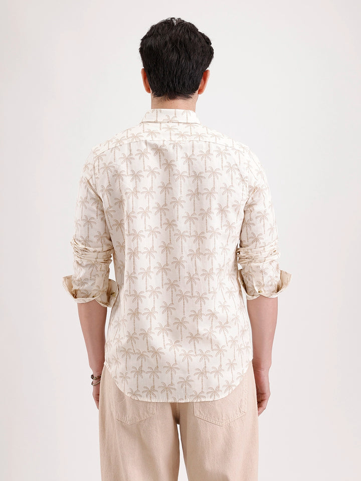 Slim Fit AOP Linen Blend Shirt  | Off White