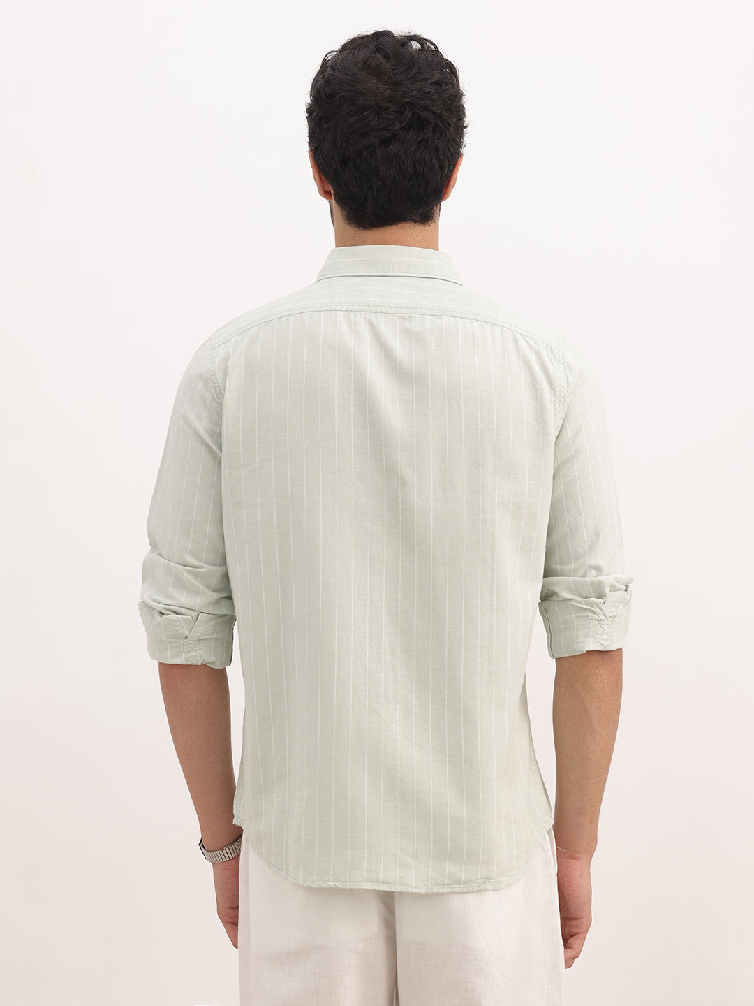 Slim Fit Striped Full Sleeve Shirt | Light Green