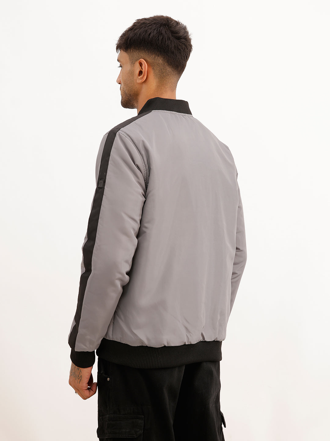Solid Regular Fit Puffer Jacket | Grey