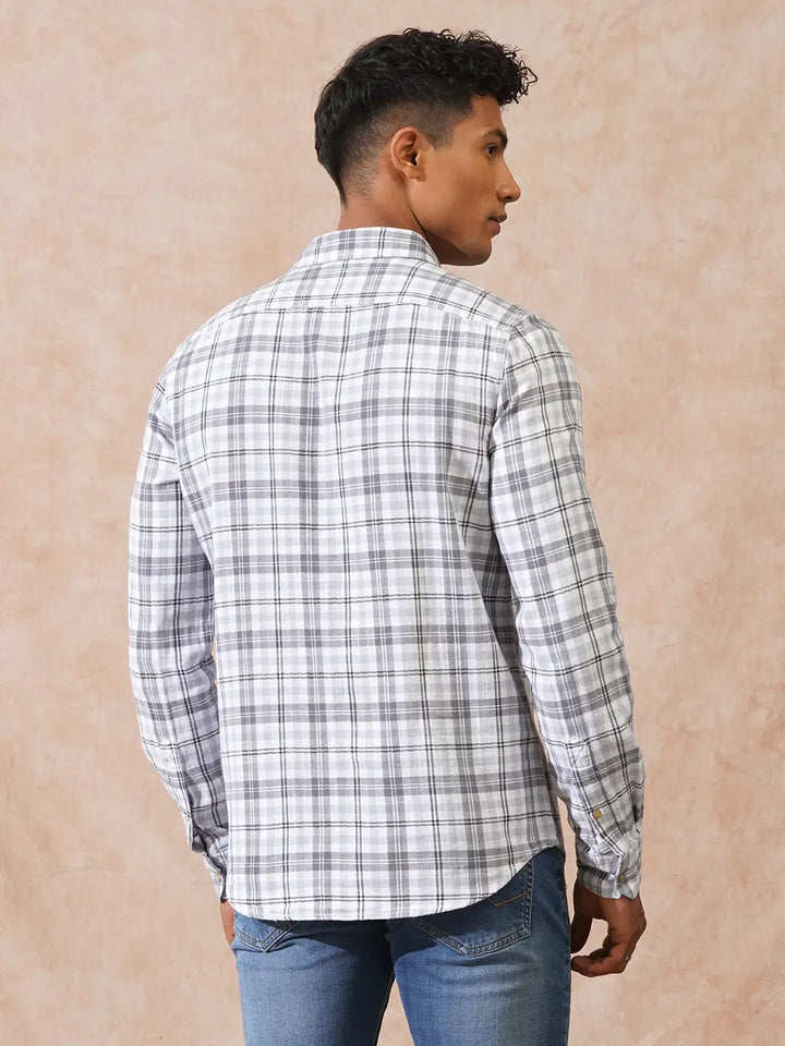 Herringbone Checks Slim Fit Shirt | Grey