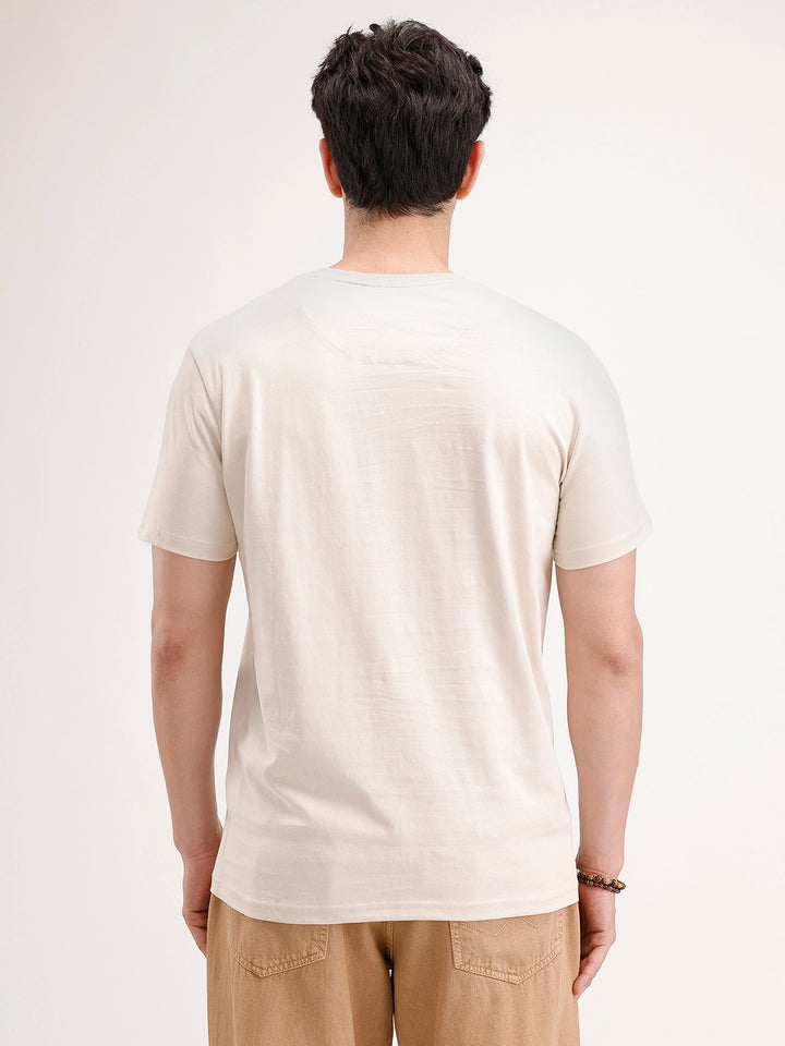 Slim Fit Flock Printed T-Shirt | Beige