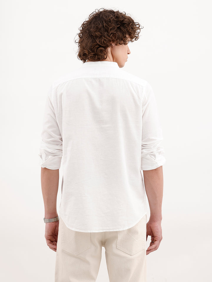 Solid Slim Fit Mandarin Collar Shirt | White