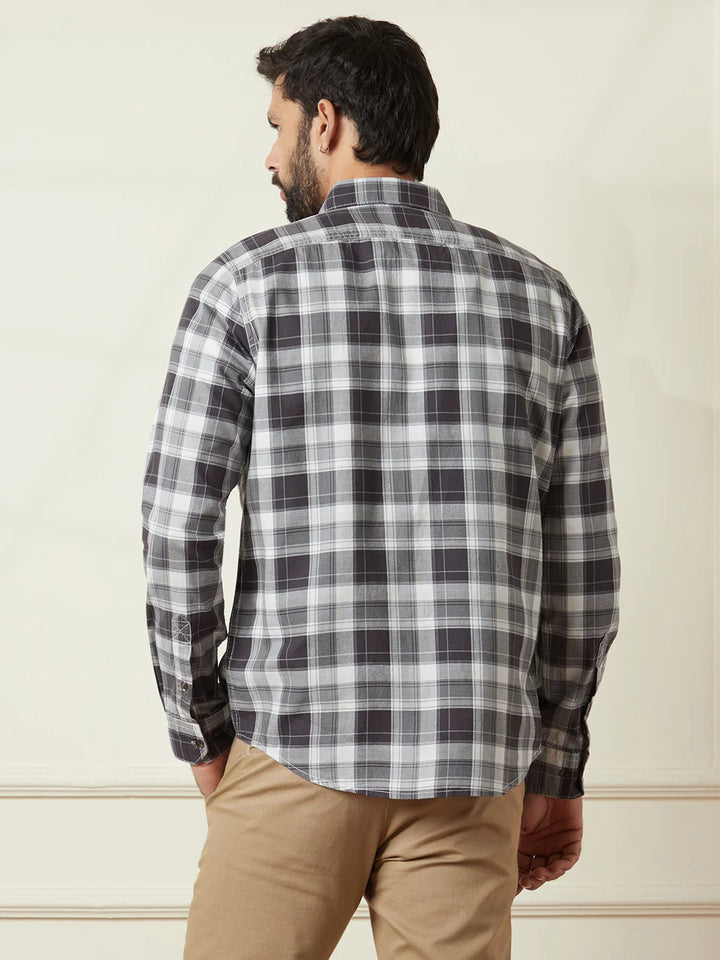 Checked Cotton Oxford Shirt | Grey