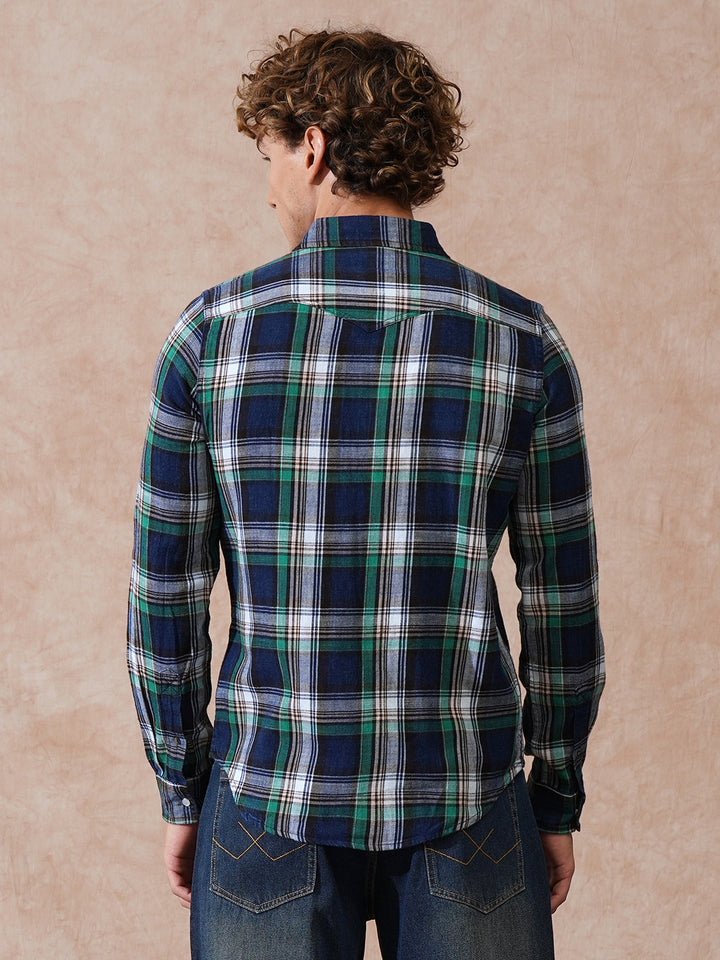 Double Pocket Checked Shirt | Green