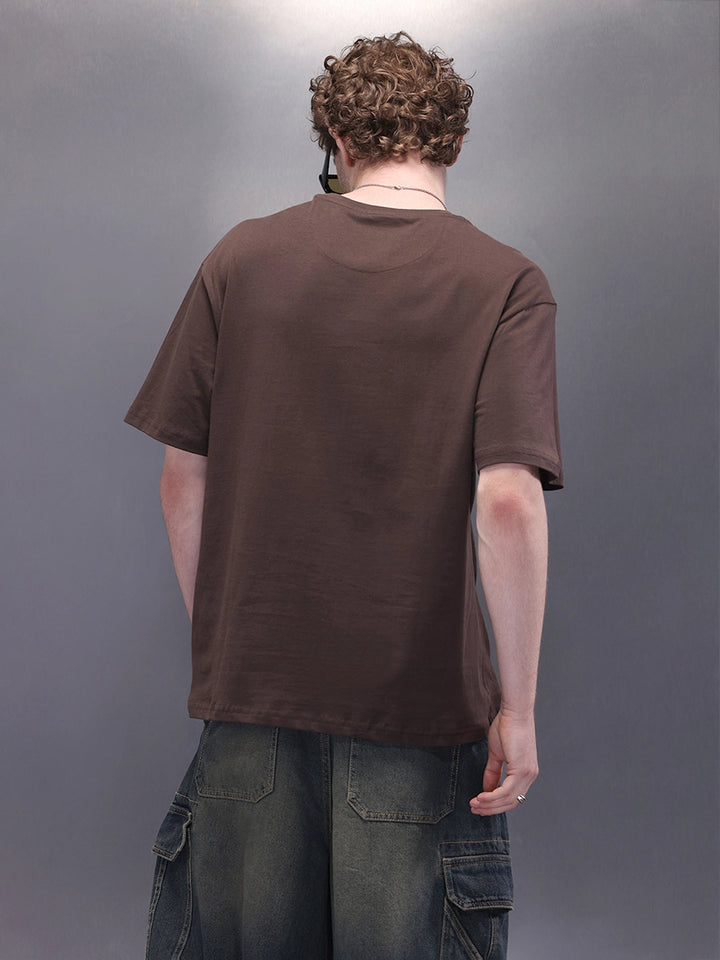 Placement Printed Oversized T-Shirt | Dark Brown