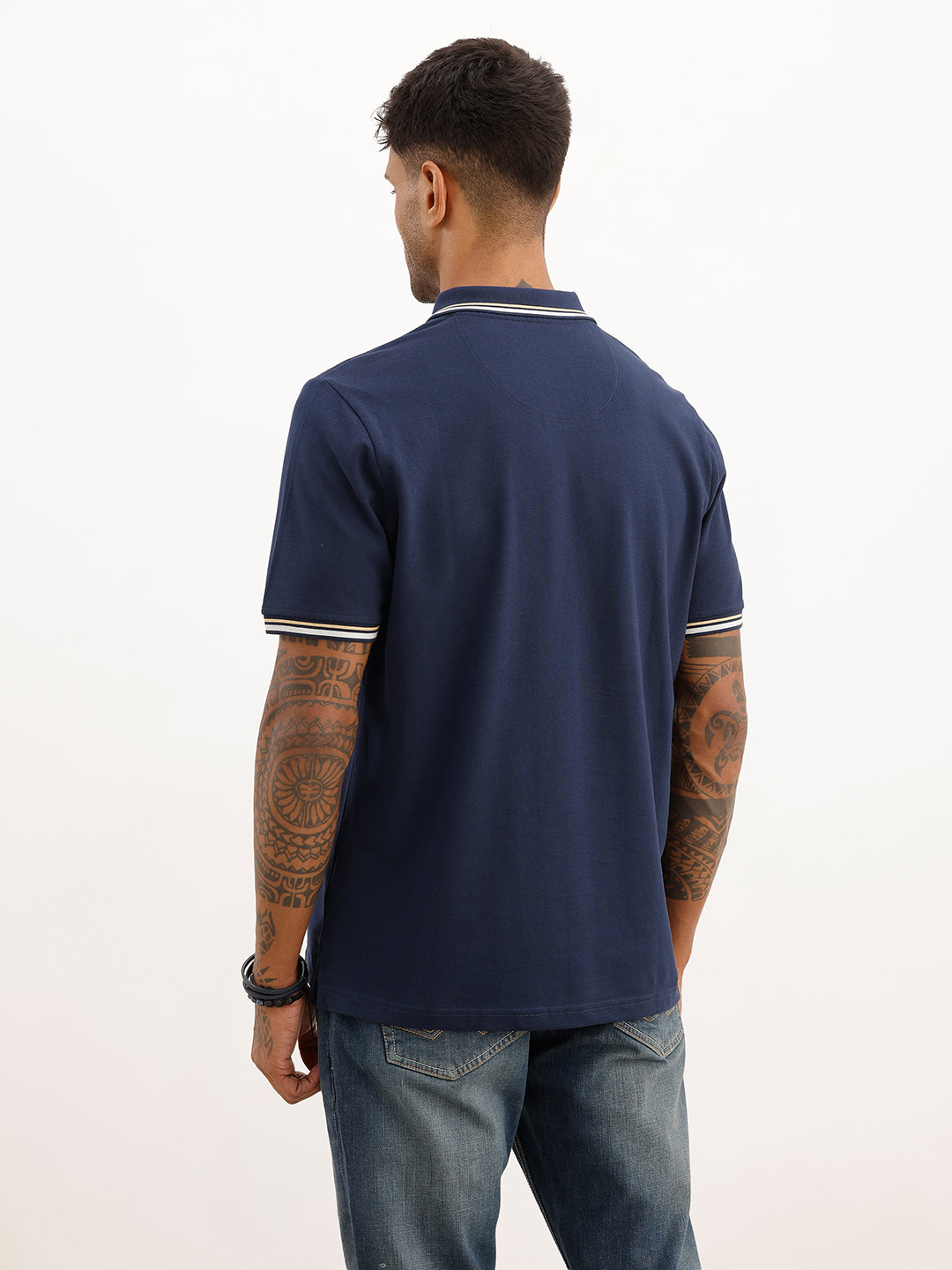 Classic Slim Fit Tipping Collar Polo T-Shirt | Navy Blue | WPT01HSSL1288M