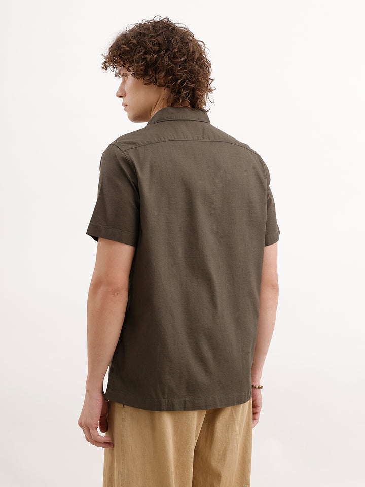 Solid Regular Fit Textured Shirt  | Olive