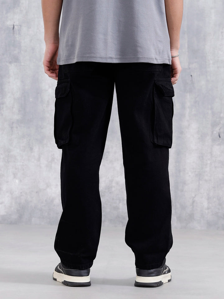 Loose Fit Workwear Trousers With Patch Pockets & Hammer Loop | Black