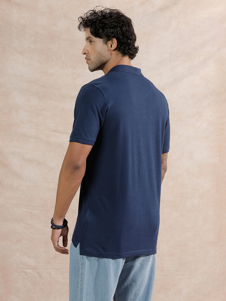 Caricature Logo Slim Fit Polo T-Shirt  | Navy Blue