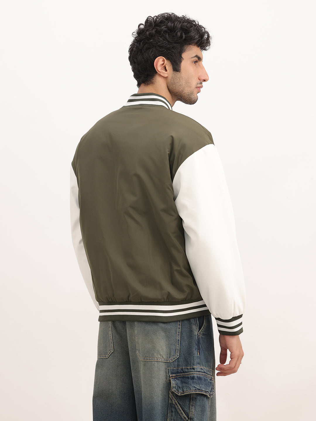 Relaxed Fit Embroidered Bomber Jacket | Green
