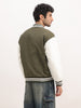 Relaxed Fit Embroidered Bomber Jacket | Green