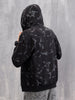 Distressed Printed Front Open Hooded Sweatshirt  |  Black