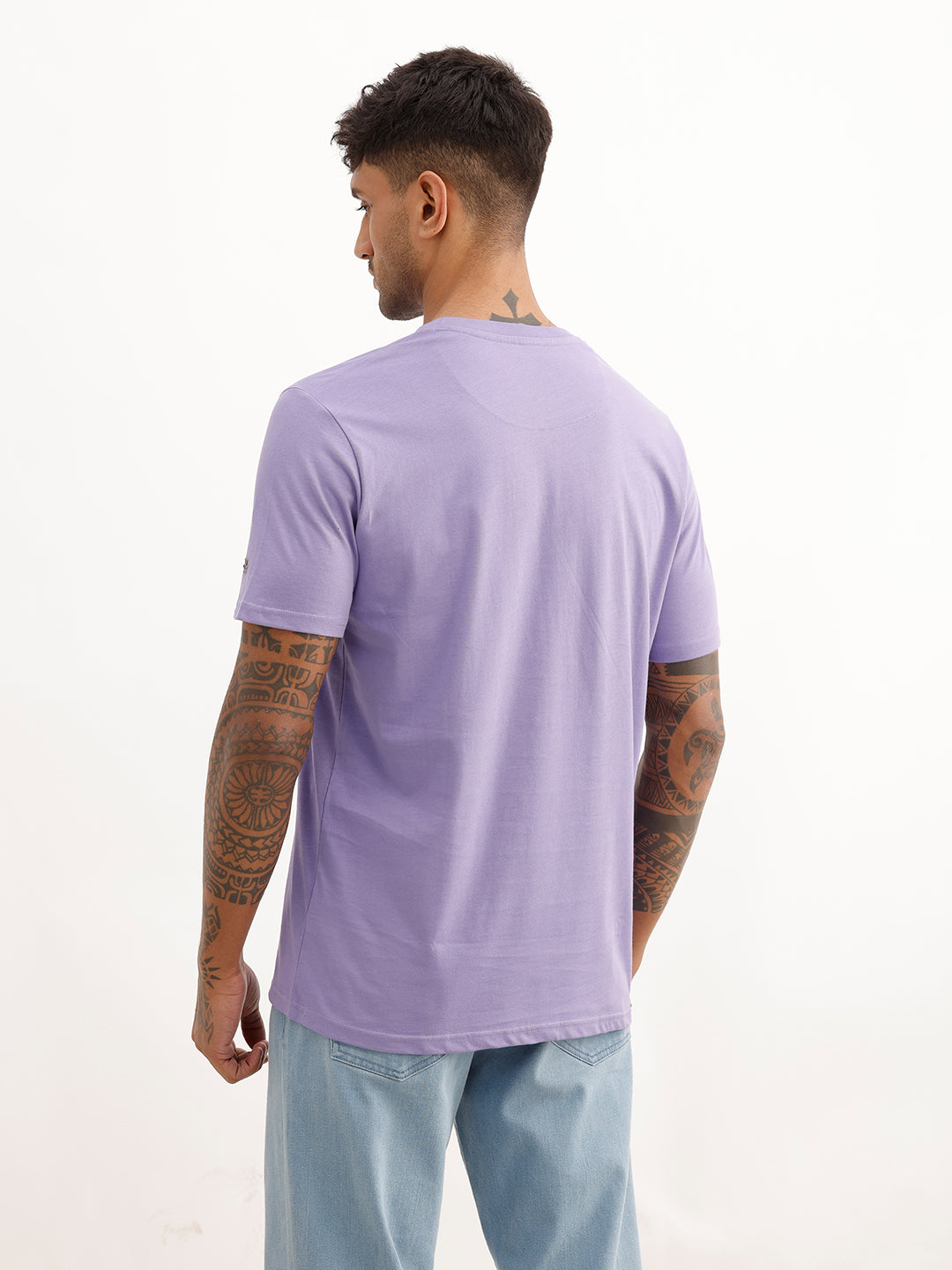 Slim Fit Placement Printed T-Shirt | Lavender
