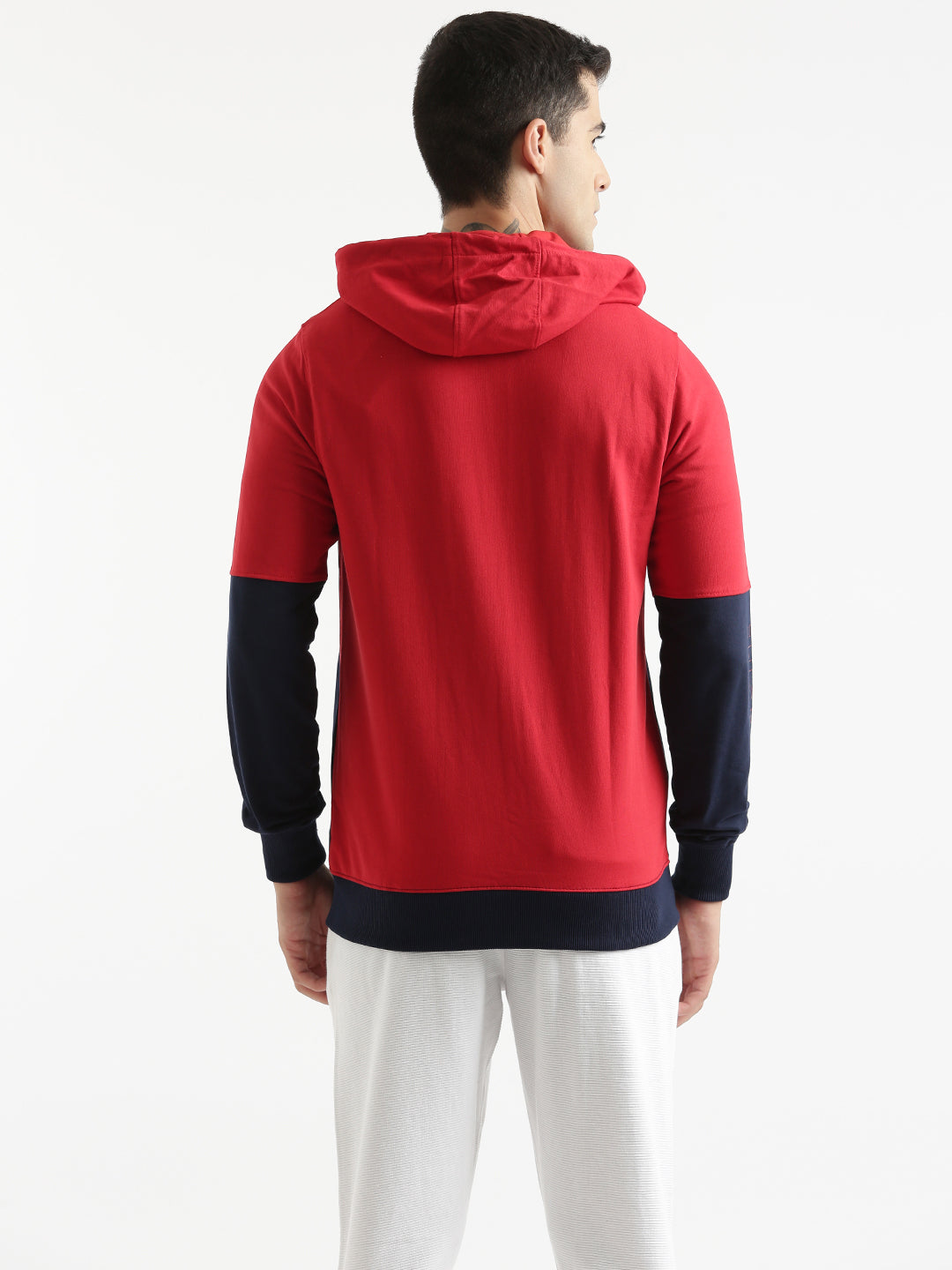 Colour-Blocked Printed Hoodie