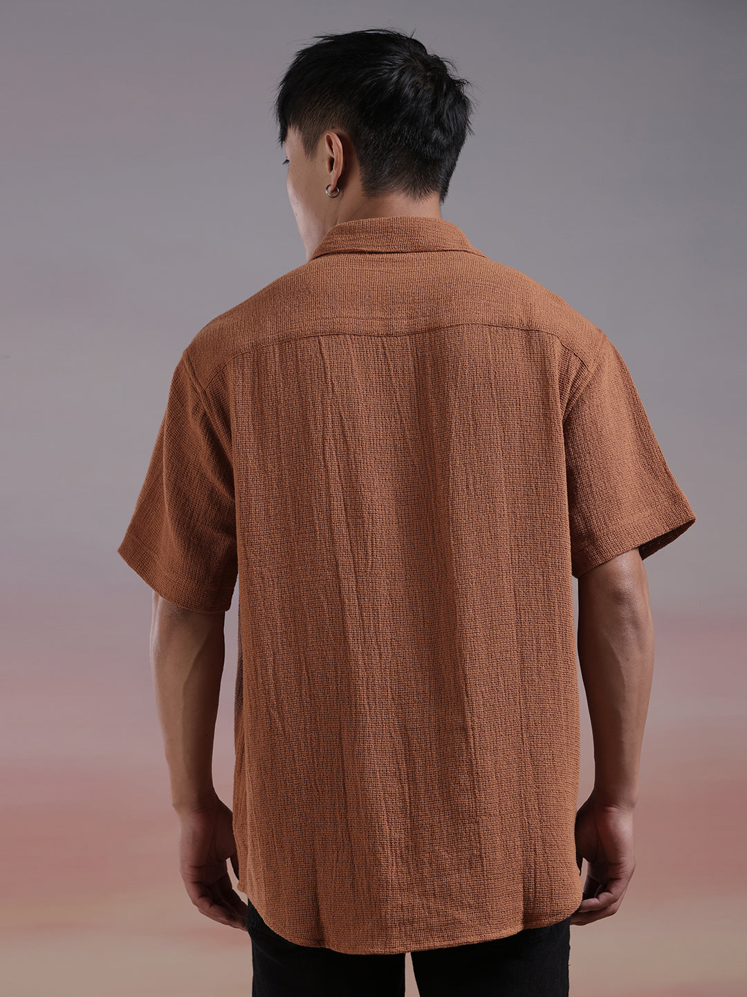 Textured Half Sleeve Rust Shirt