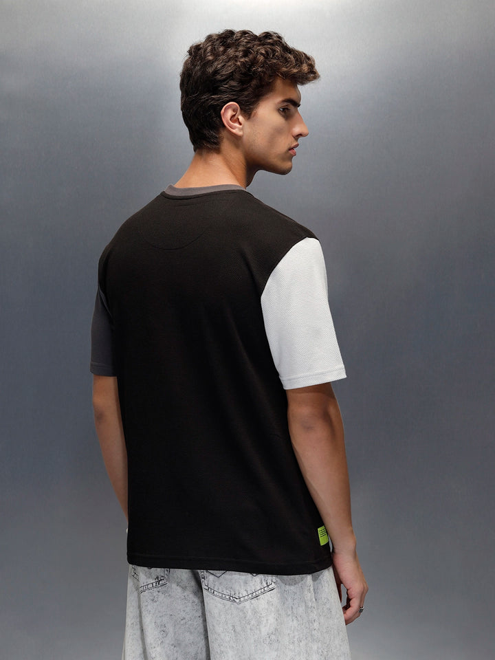 Men's casual colourblock regualr fit t-shirt | Black