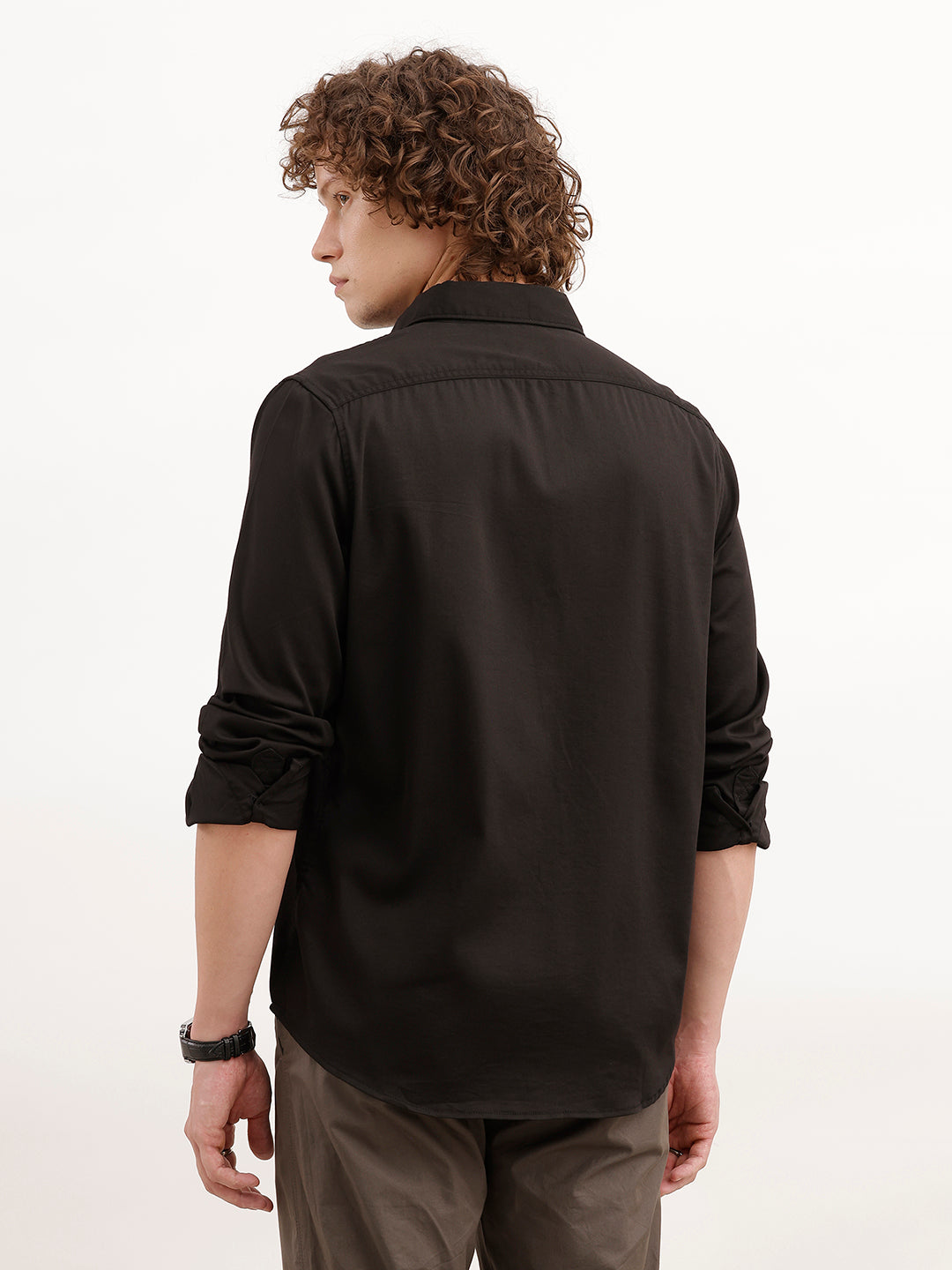 Solid Regular Fit Full Sleeve Shirt | Black