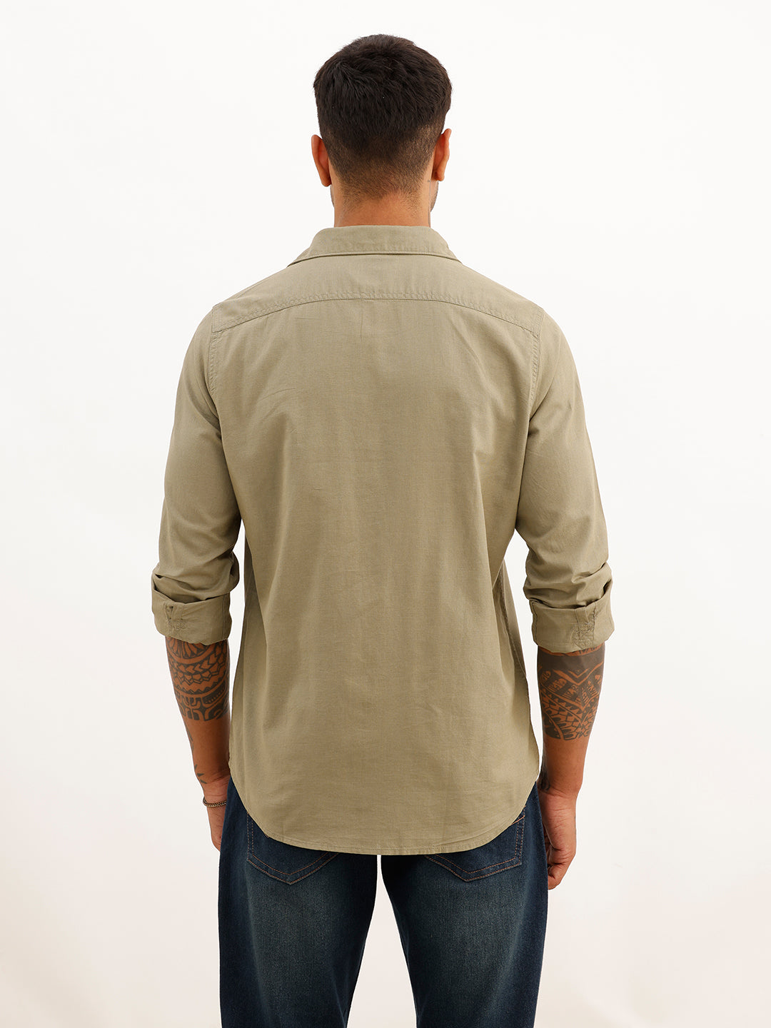 Solid Slim Fit Full Sleeve Shirt | Olive