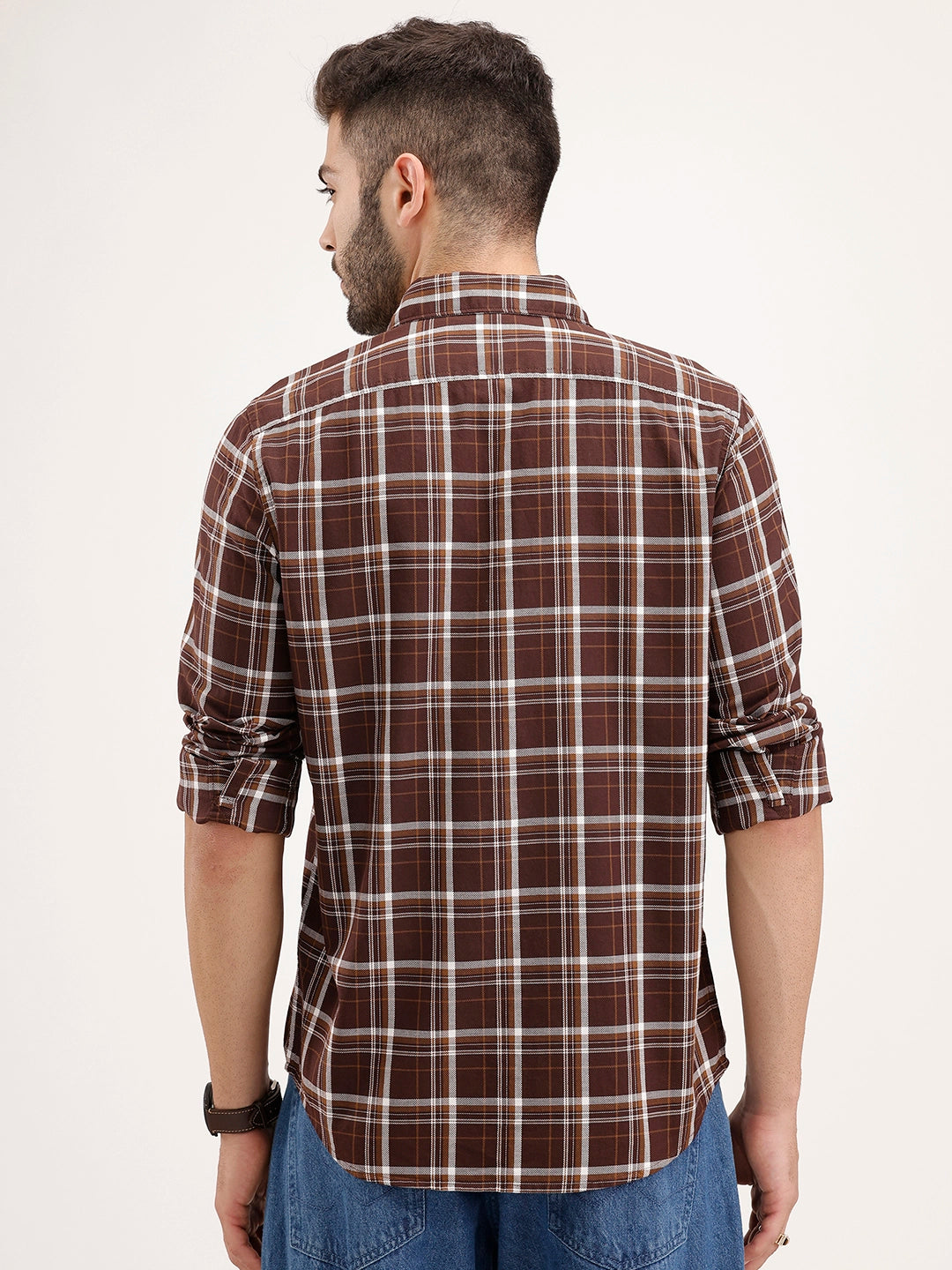 Regular Fit Textured Checkered Shirt | Dark Brown