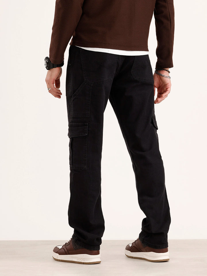 Relaxed Fit Cargo Denim Jeans | Black