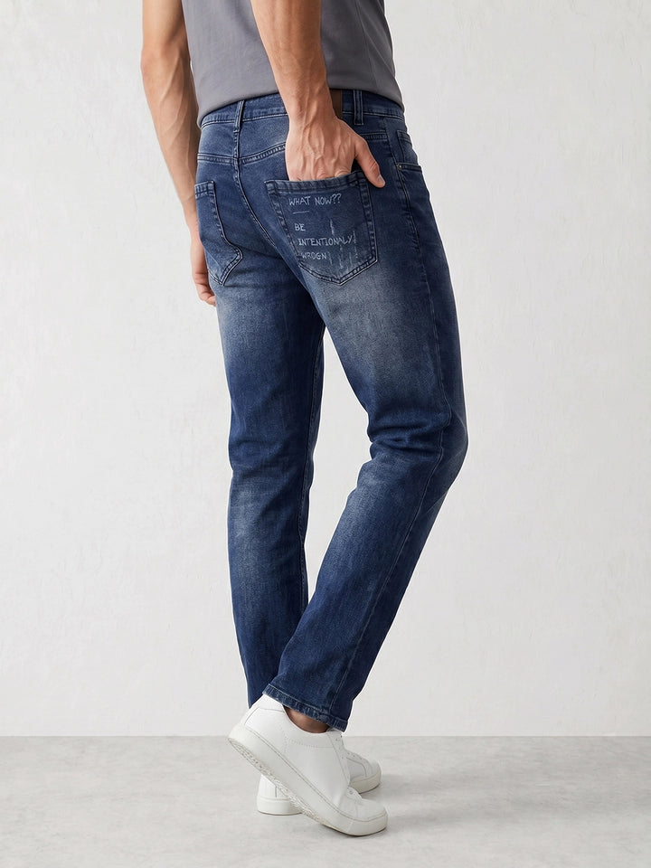 Faded Straight Fit Denim Jeans | Blue