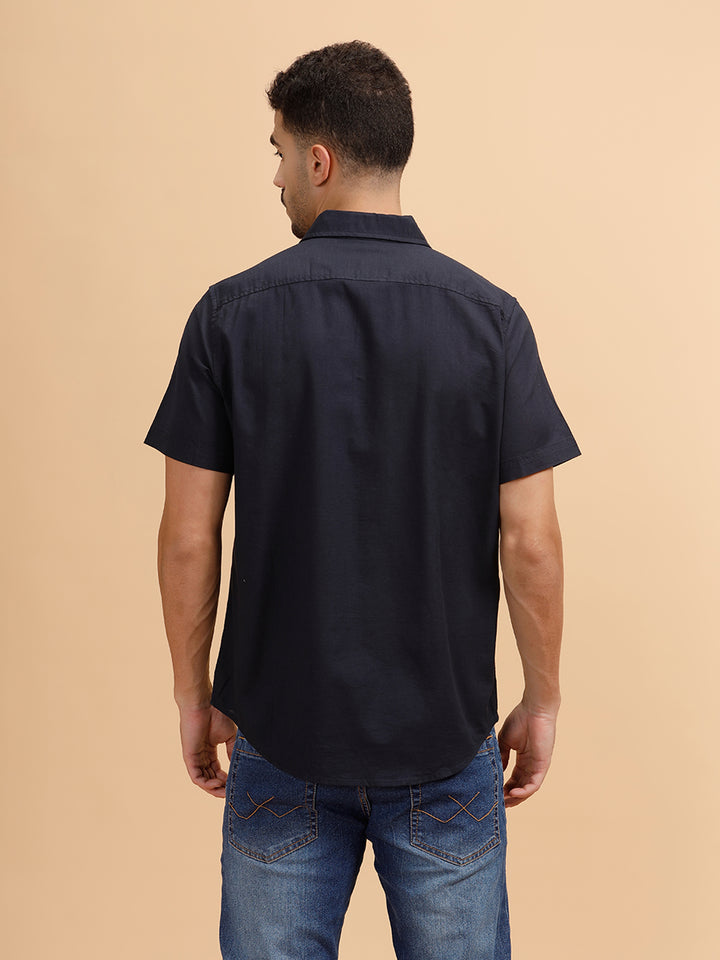 Solid Short Sleeve Regular Fit Shirt | Navy Blue