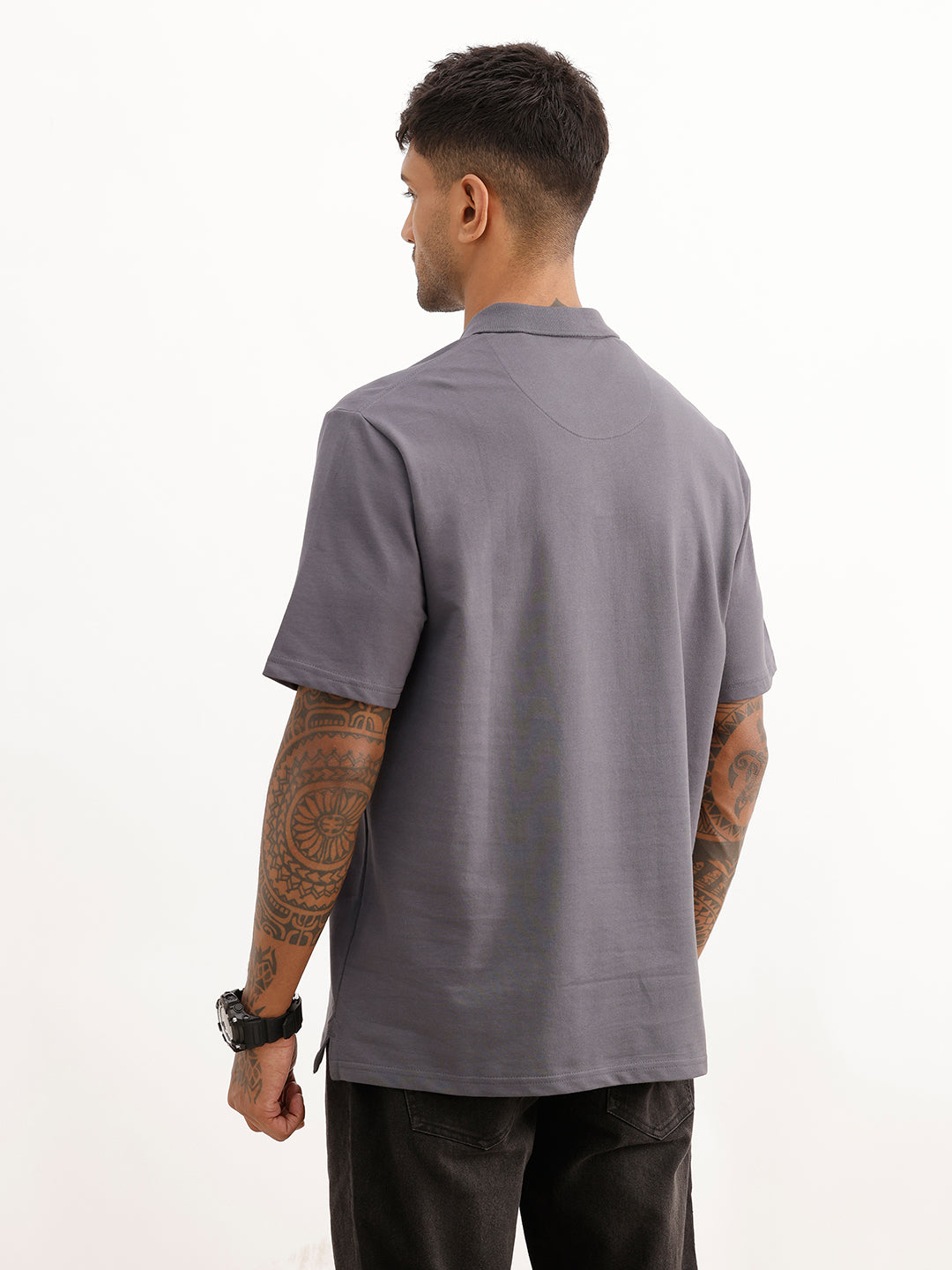 Comfort Fit Embroidery Patch Detail Polo T-Shirt | Grey