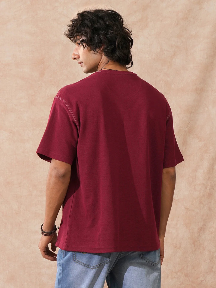 Textured Waffle Knit T-Shirt | Maroon