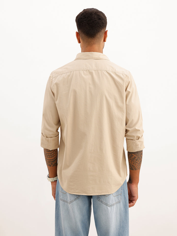 Solid Slim Fit Full Sleeve Shirt | Beige