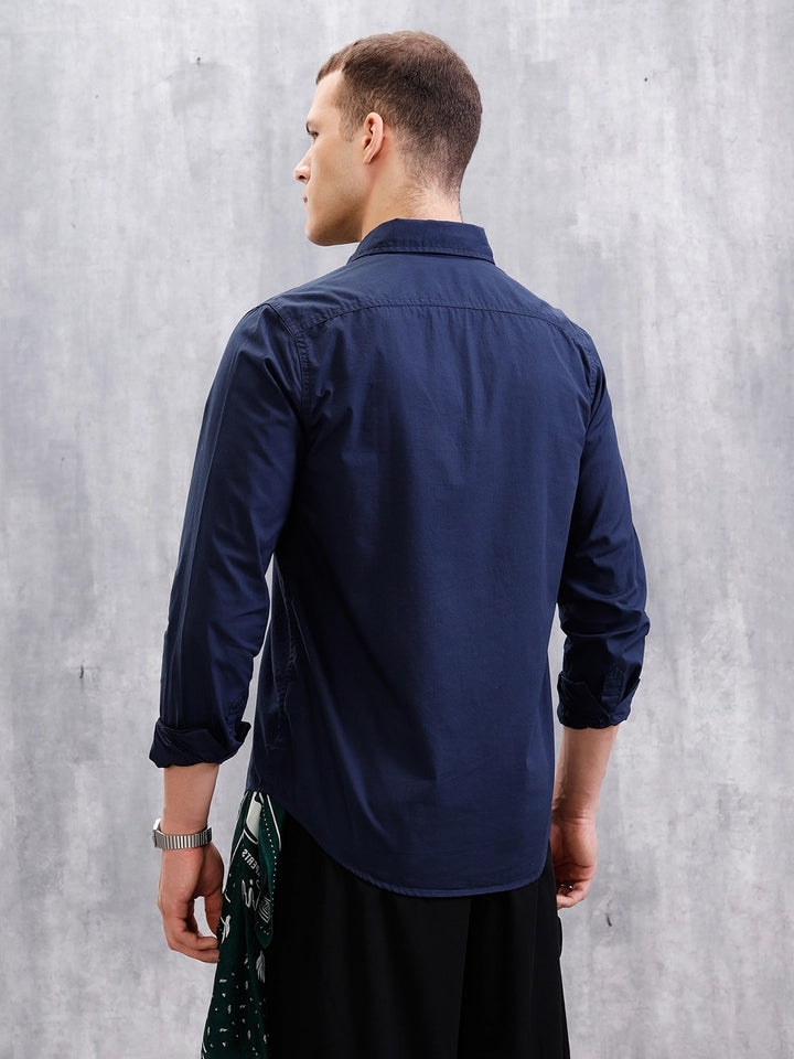 Solid Full Sleeve Regular Fit Shirt  | Navy Blue