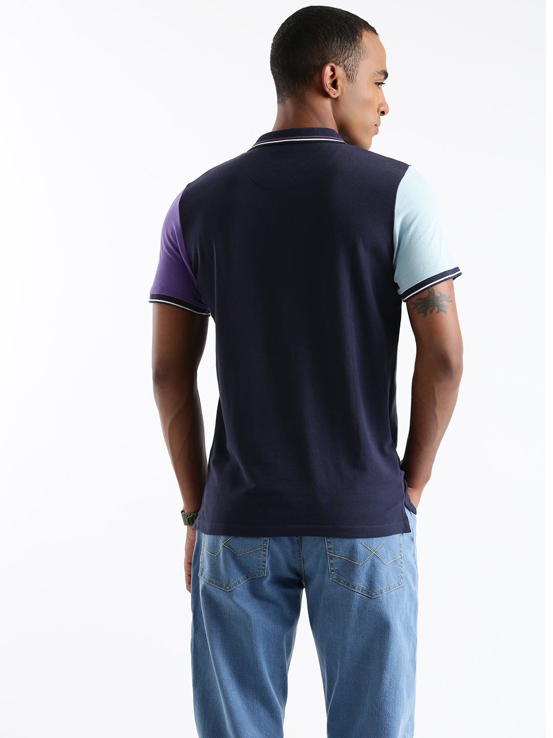Colour-Blocked Sleeves Polo T-Shirt
