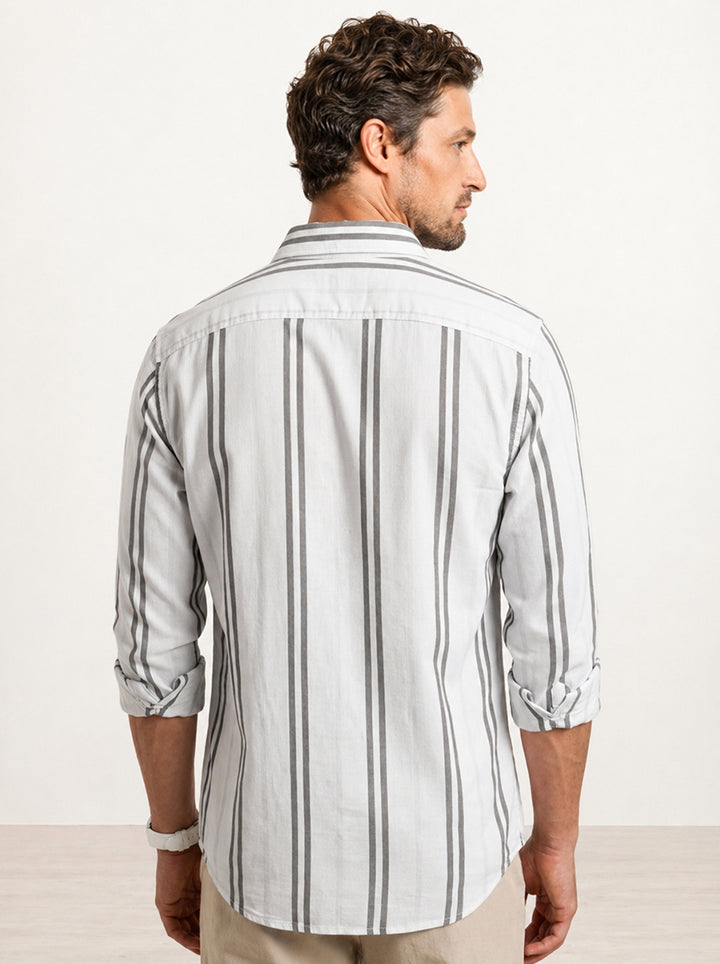 Textured Slim Fit Striped Shirt | White