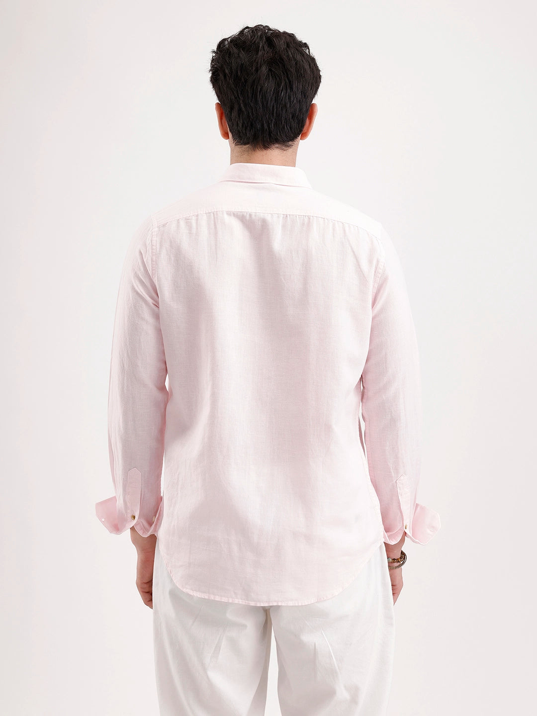 Solid Slim Fit Linen Blend Shirt | Pink