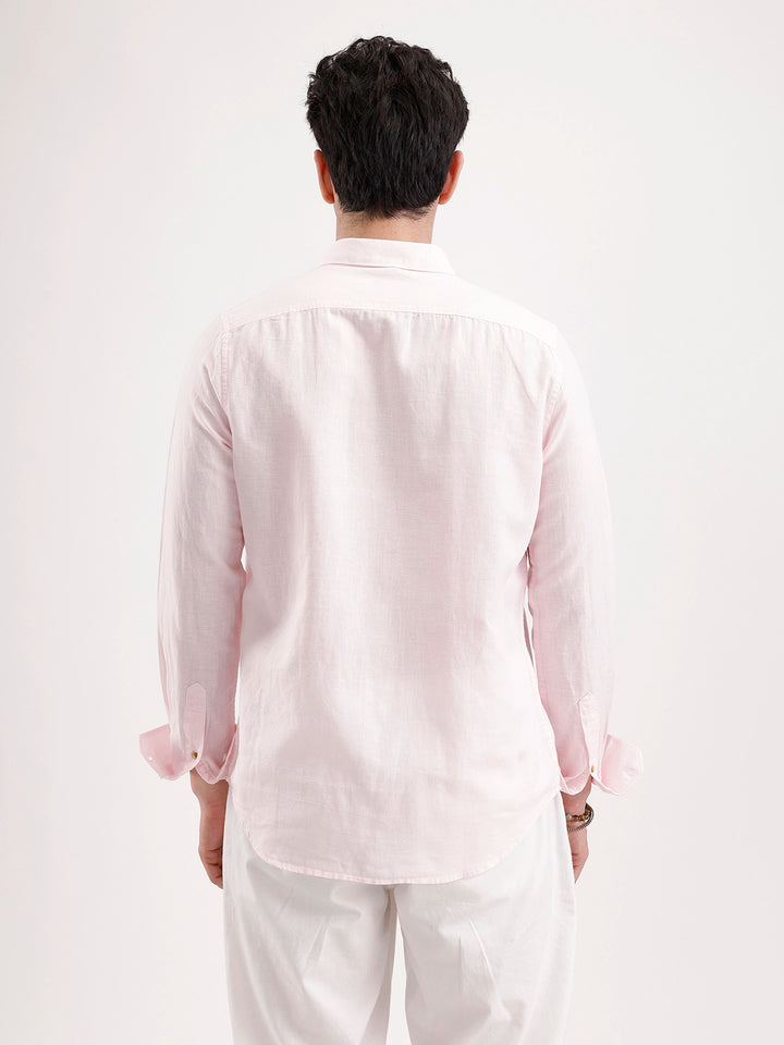 Solid Slim Fit Linen Blend Shirt  | Pink