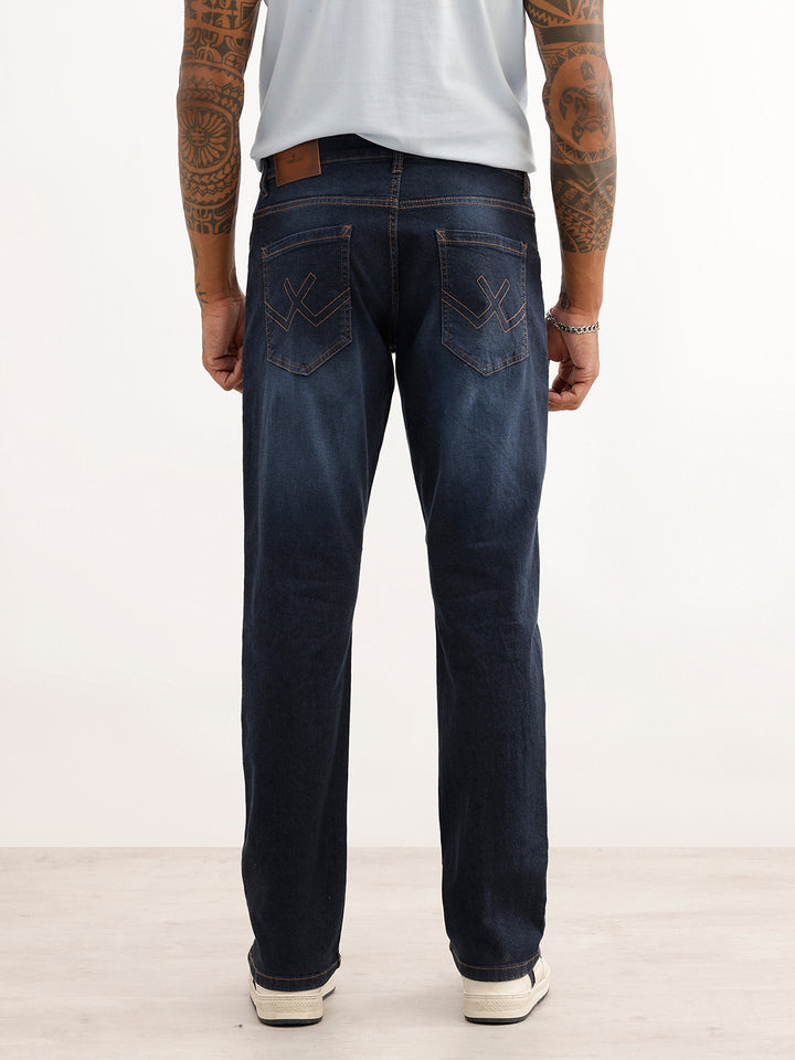 Straight Fit Faded Denim Jeans | Blue