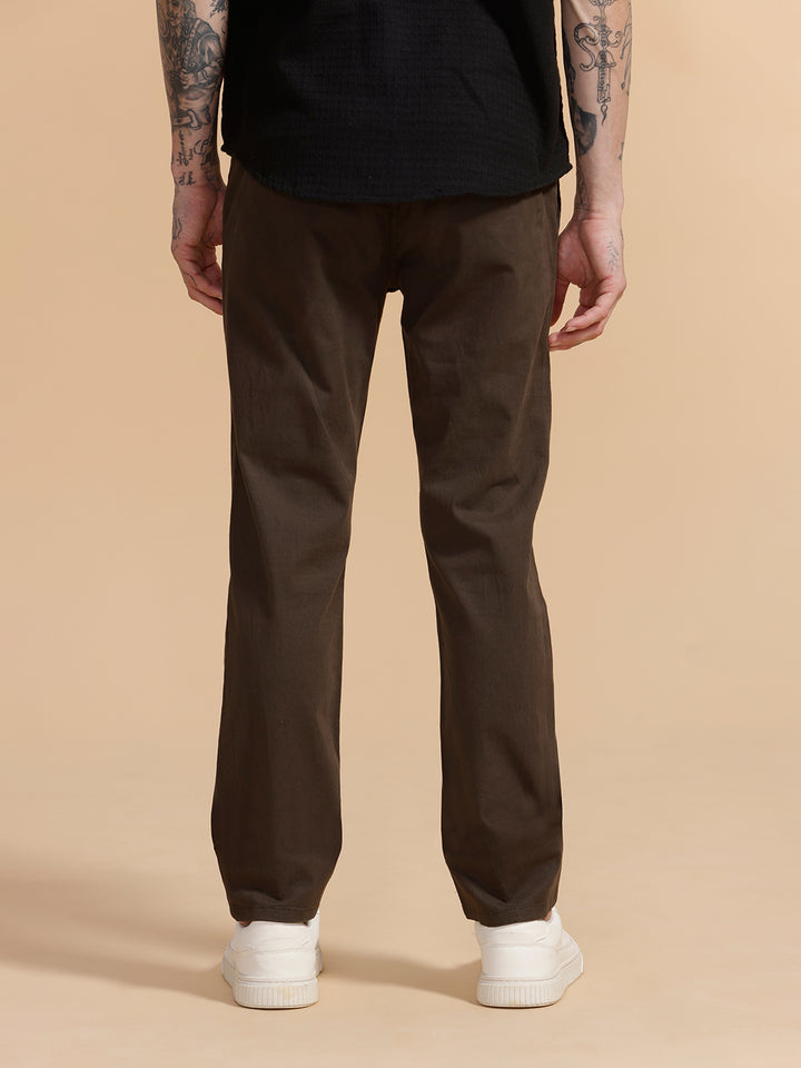 Cotton Blend Chino Trouser | Dark Olive