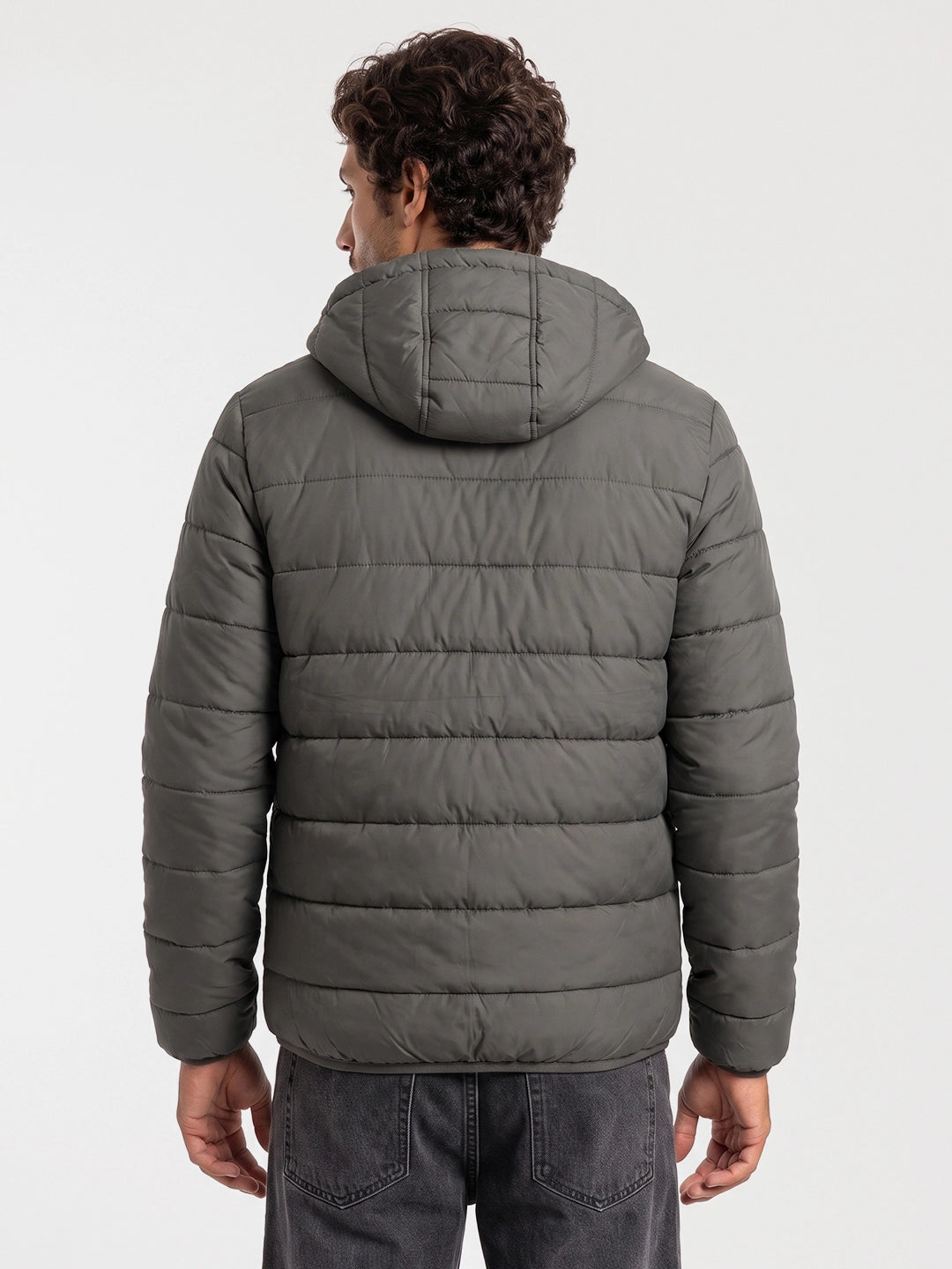 Regular Fit Puffer Hooded Jacket | Green