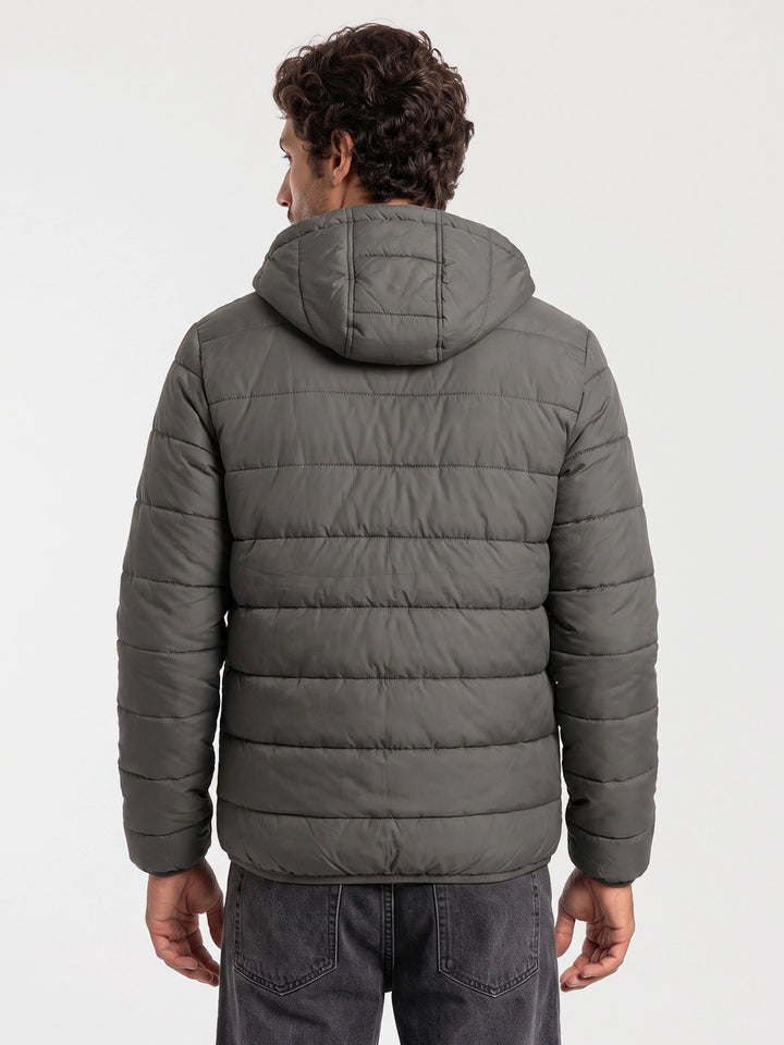 Regular Fit Puffer Hooded Jacket | Grey
