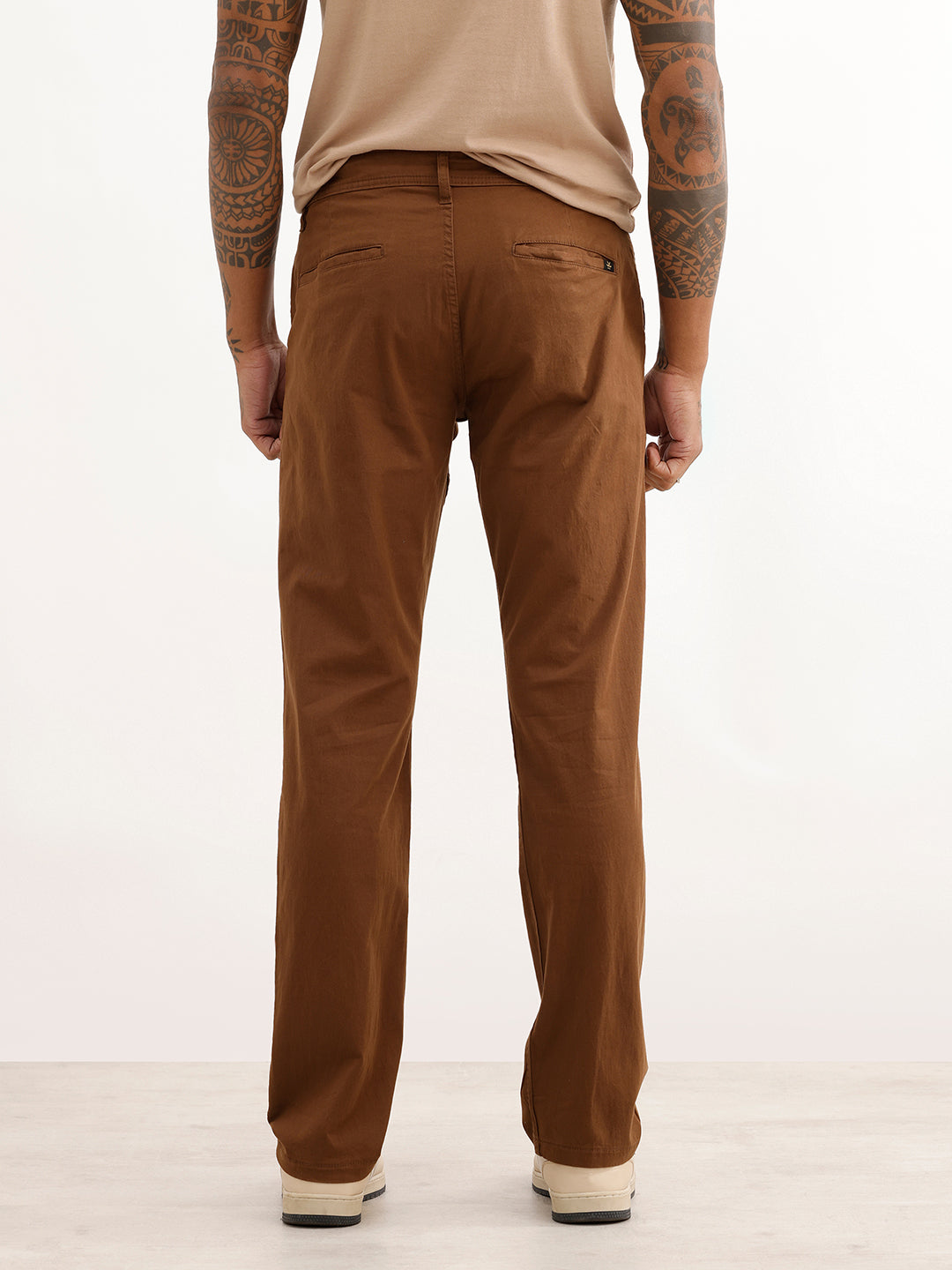 Solid Straight Fit Trouser | Brown