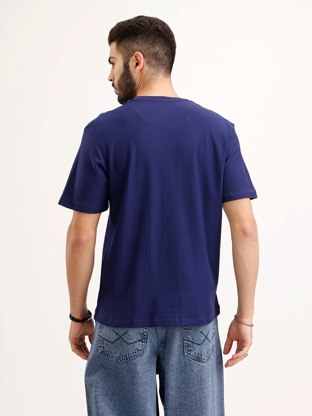 Textured Comfort Fit T-Shirt | Navy Blue
