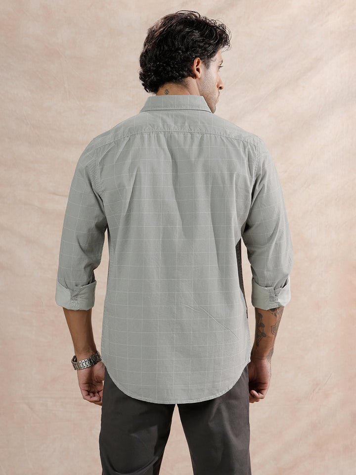 Textured Printed Checks Regular Fit Shirt | Grey