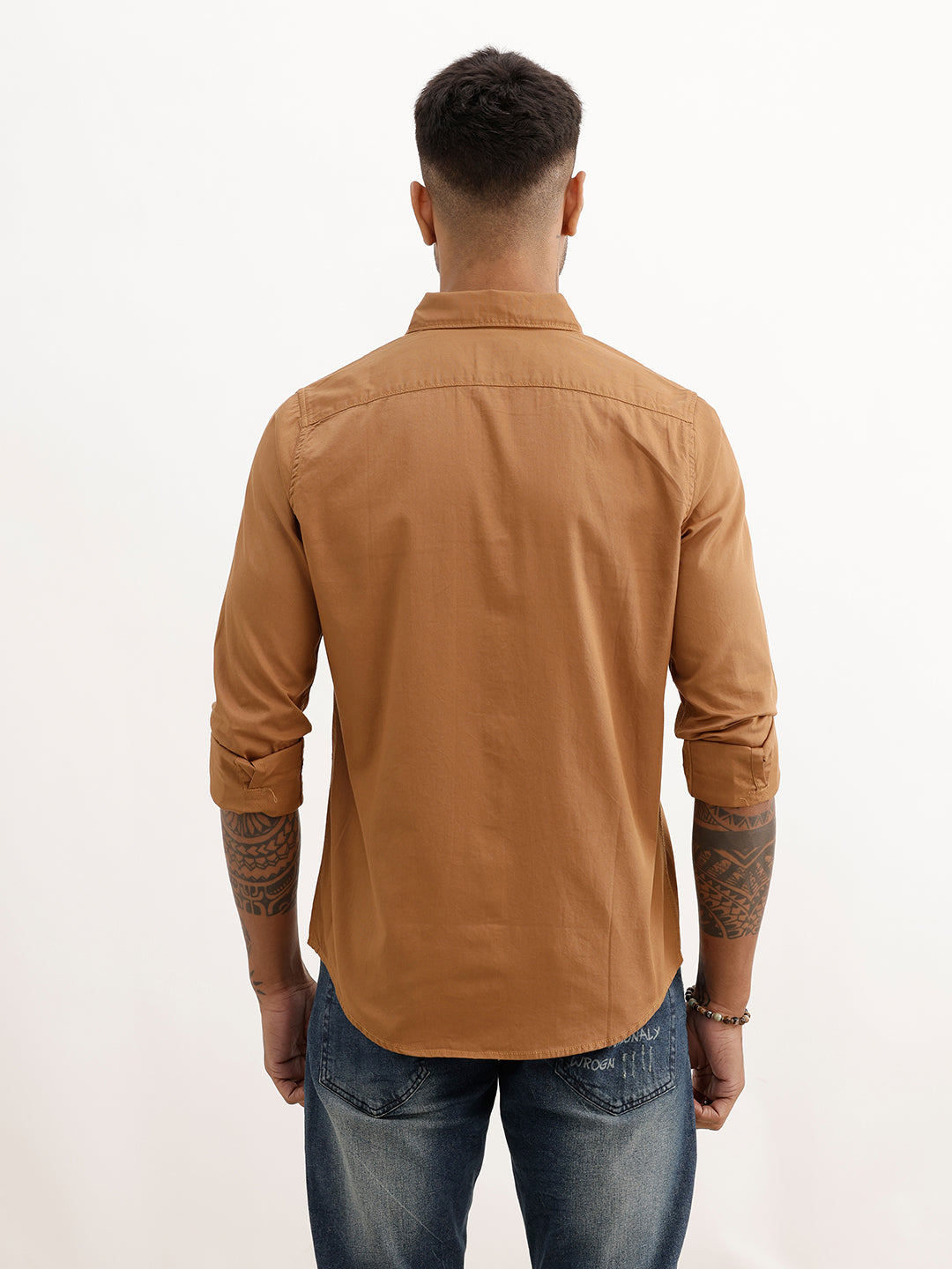 Solid Regular Fit Full Sleeve Shirt | Khaki